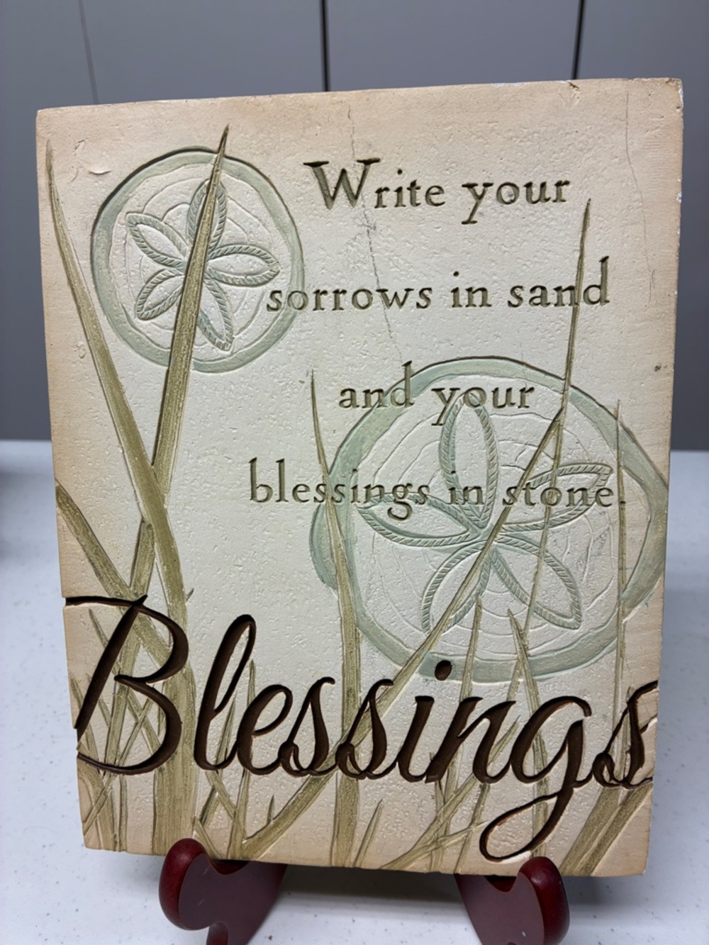 Inspirational Blessings Wall Plaque Coastal Sand Dollar Decor 9x7